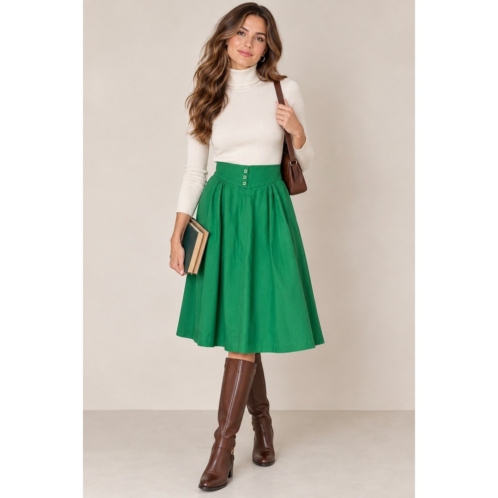 70s Academia Green High Waist Midi Skirt Preppy Equestrian Heritage Size 4
